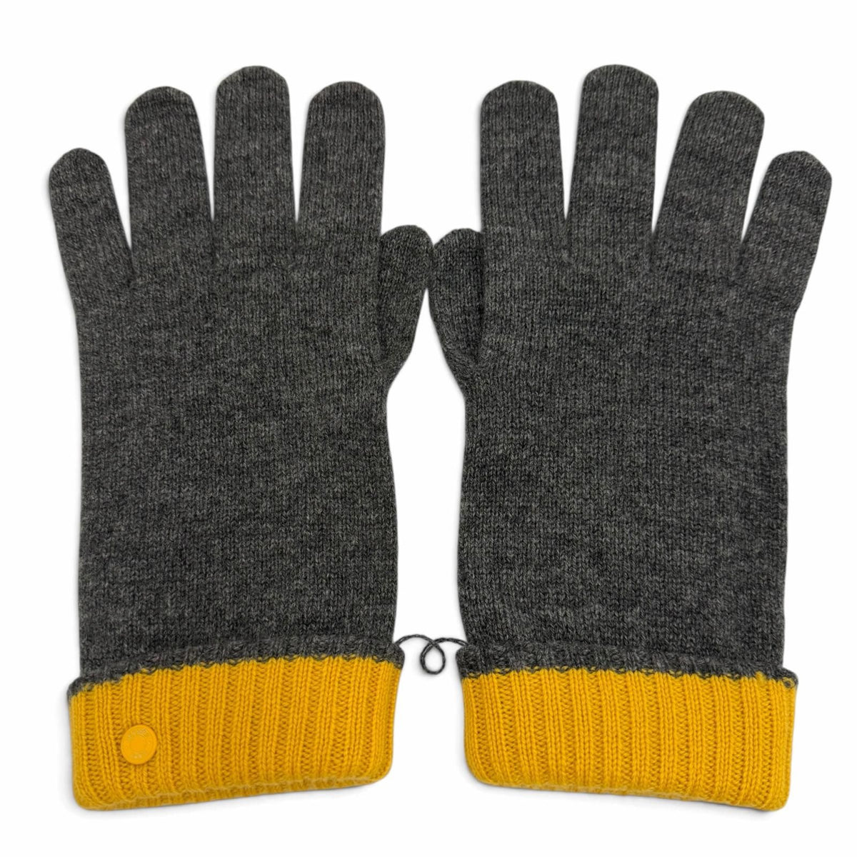 Hermes Hugo Cashmere 100% Sellier Buttons Bicolor Knit Gloves Gray Yellow — view 3