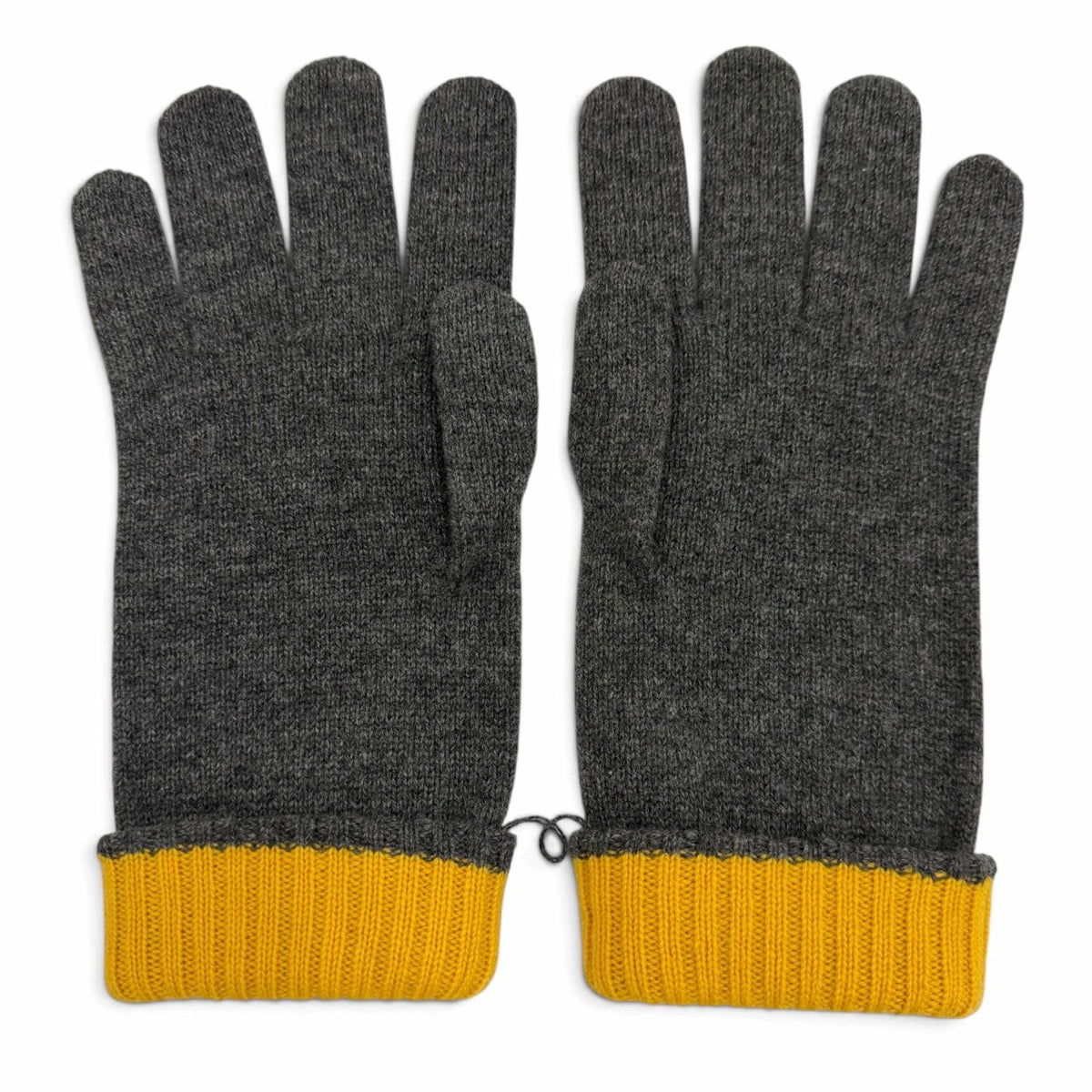 Hermes Hugo Cashmere 100% Sellier Buttons Bicolor Knit Gloves Gray Yellow — view 4