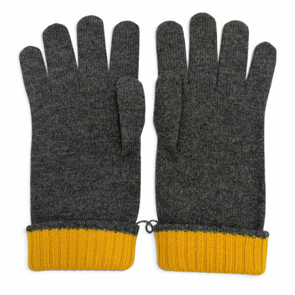 Hermes Hugo Cashmere 100% Sellier Buttons Bicolor Knit Gloves Gray Yellow — view 4