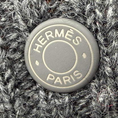 Hermes Hugo Cashmere 100% Sellier Buttons Bicolor Knit Gloves Gray Yellow — view 6