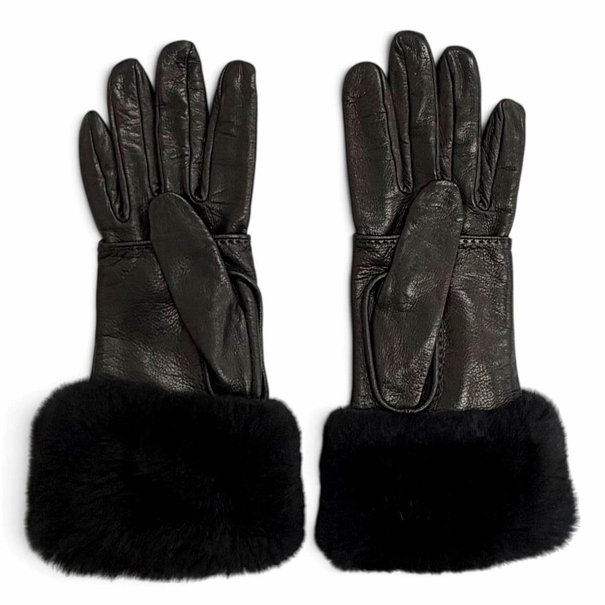 Hermes Fur Trim 2-Way Lambskin Gloves Black 6.5 — view 4