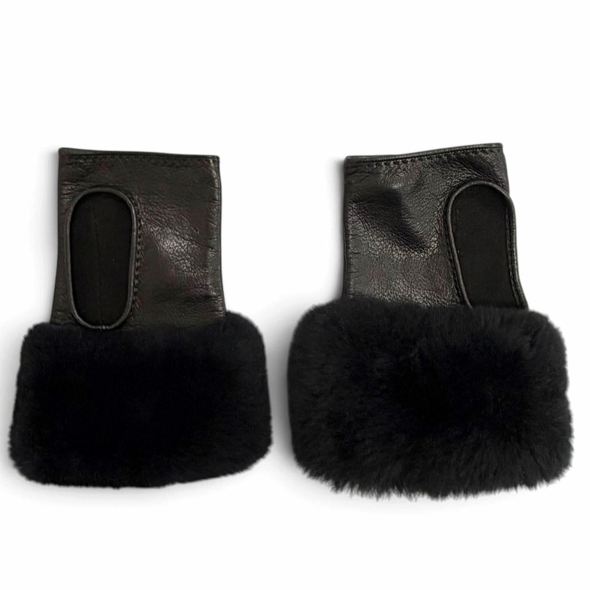 Hermes Fur Trim 2-Way Lambskin Gloves Black 6.5 — view 7