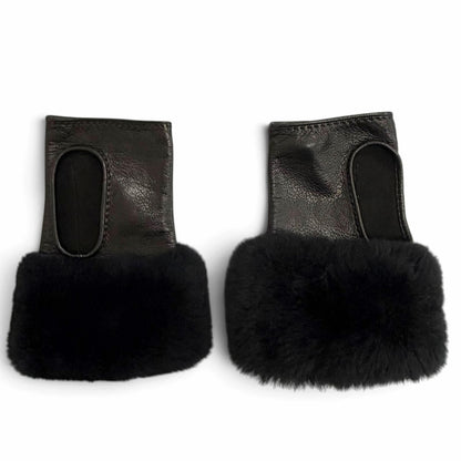 Hermes Fur Trim 2-Way Lambskin Gloves Black 6.5 — view 7