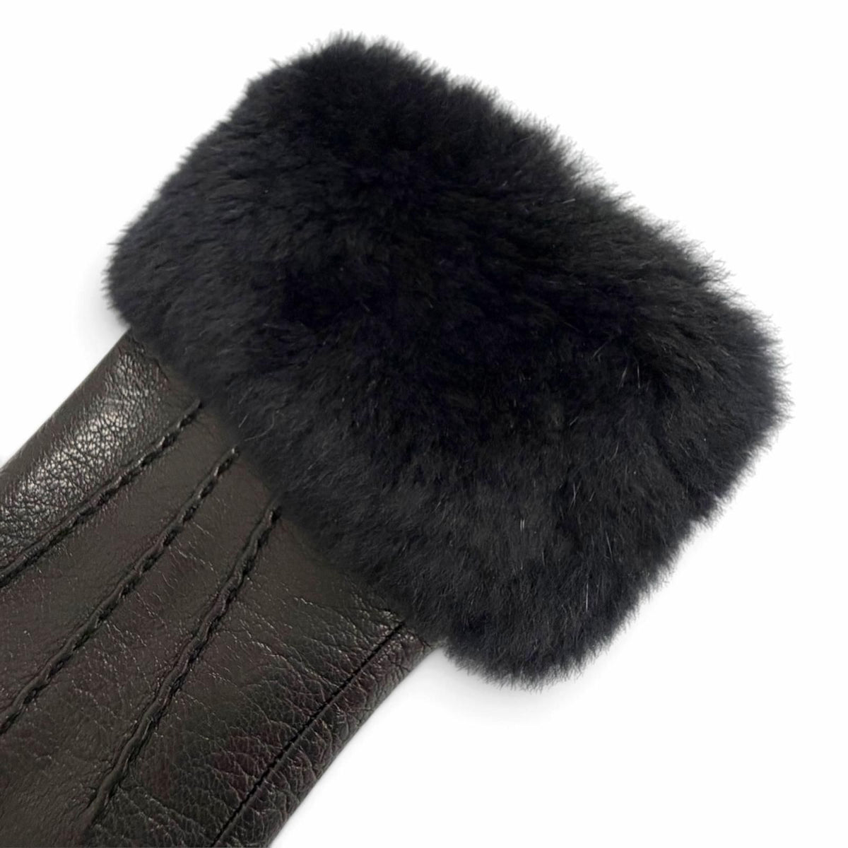 Hermes Fur Trim 2-Way Lambskin Gloves Black 6.5 — view 5
