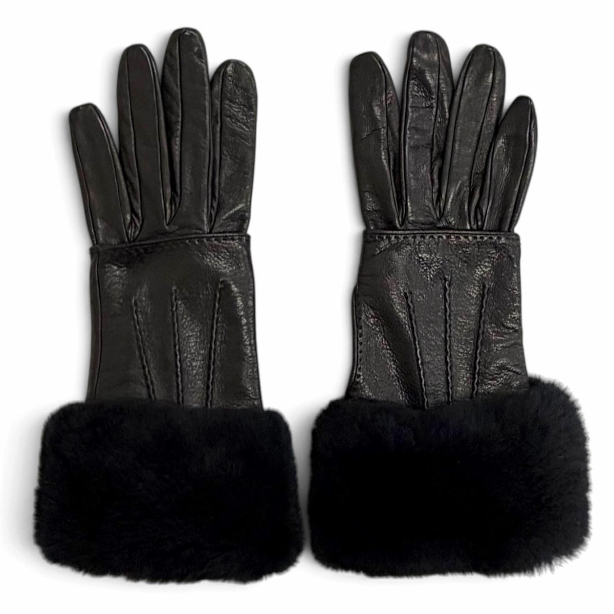 Hermes Fur Trim 2-Way Lambskin Gloves Black 6.5 — view 3