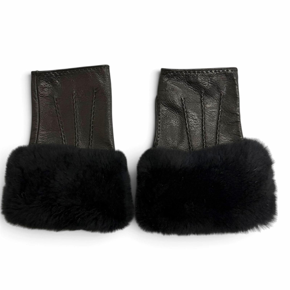 Hermes Fur Trim 2-Way Lambskin Gloves Black 6.5 — view 6
