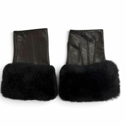 Hermes Fur Trim 2-Way Lambskin Gloves Black 6.5 — view 6
