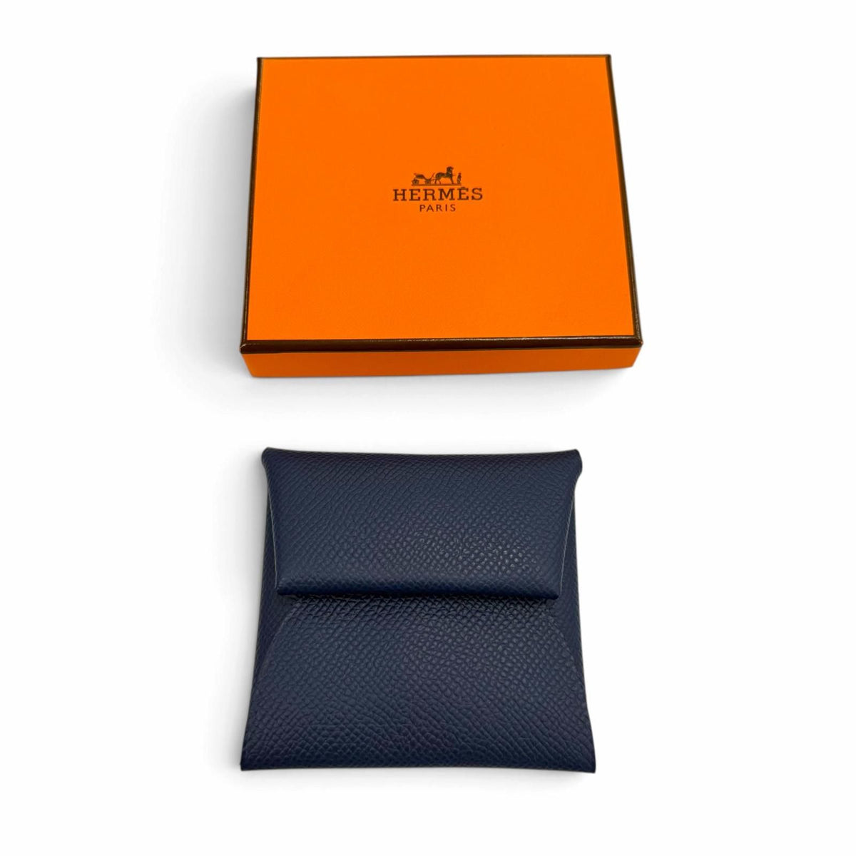 Hermes Bastia Veau Epsom Silver Coin Purse Blue Navy — view 2