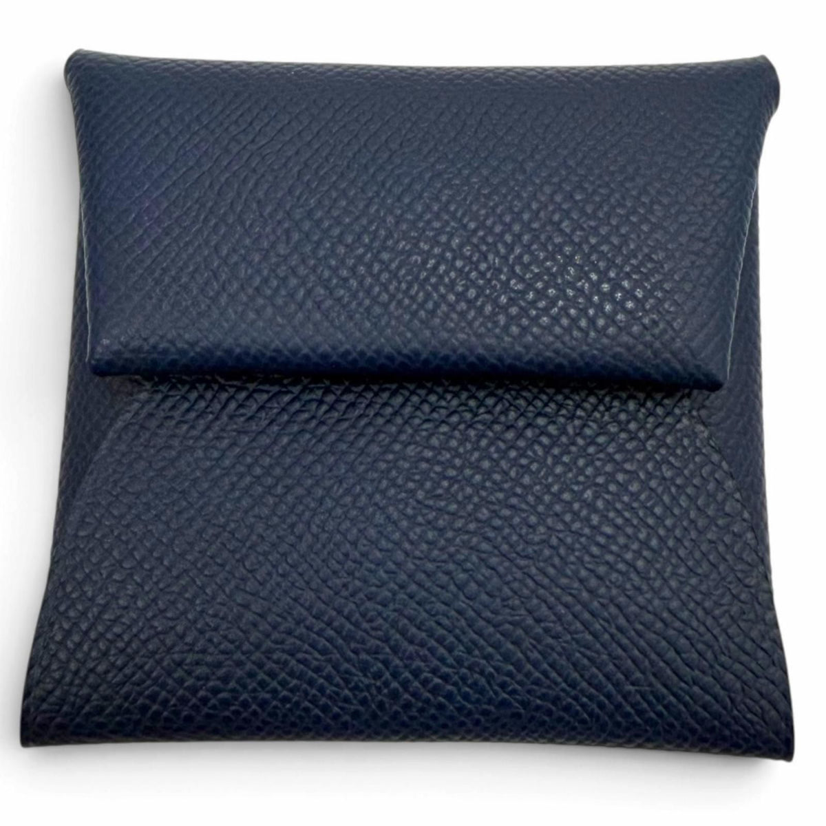 Hermes Bastia Veau Epsom Silver Coin Purse Blue Navy