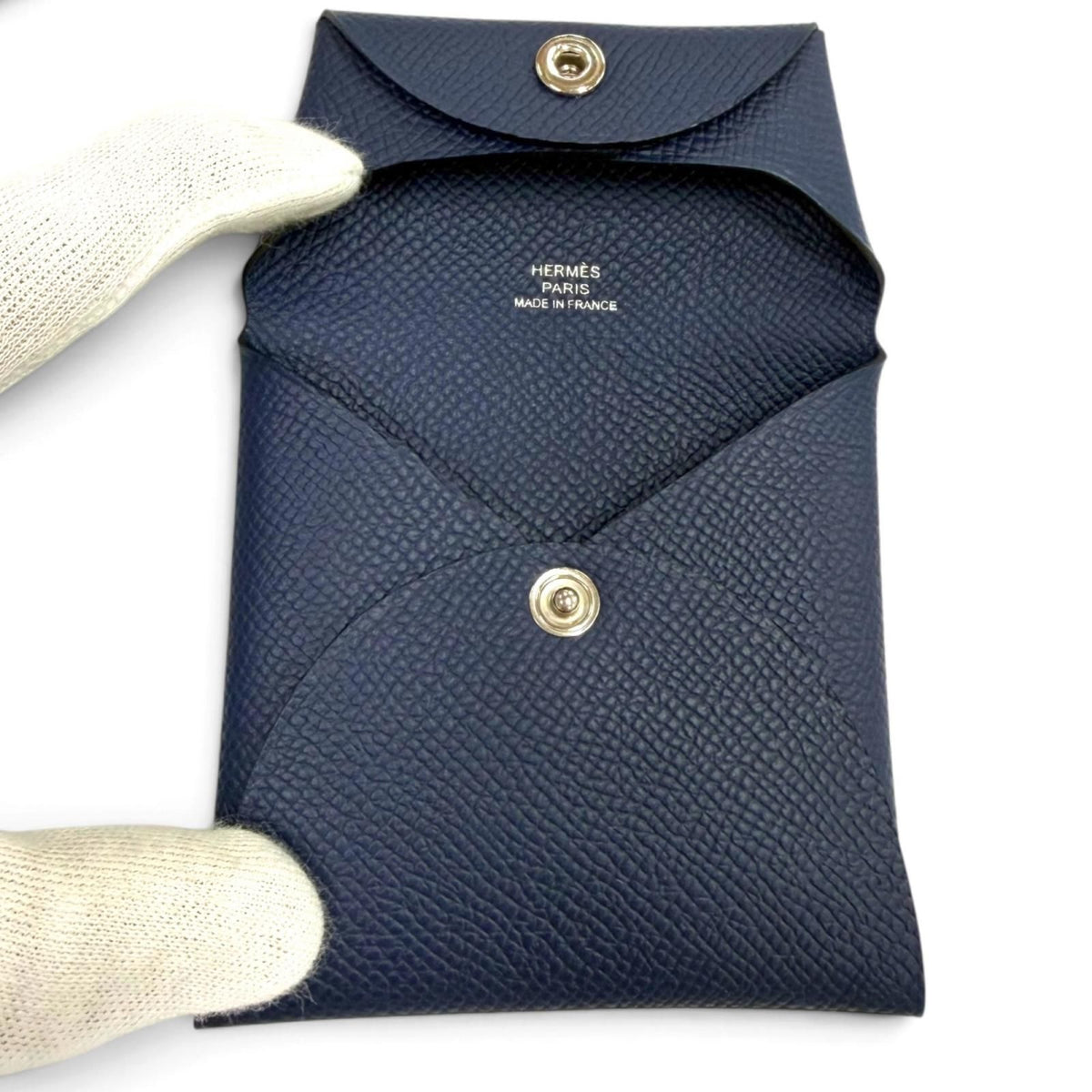 Hermes Bastia Veau Epsom Silver Coin Purse Blue Navy — view 6