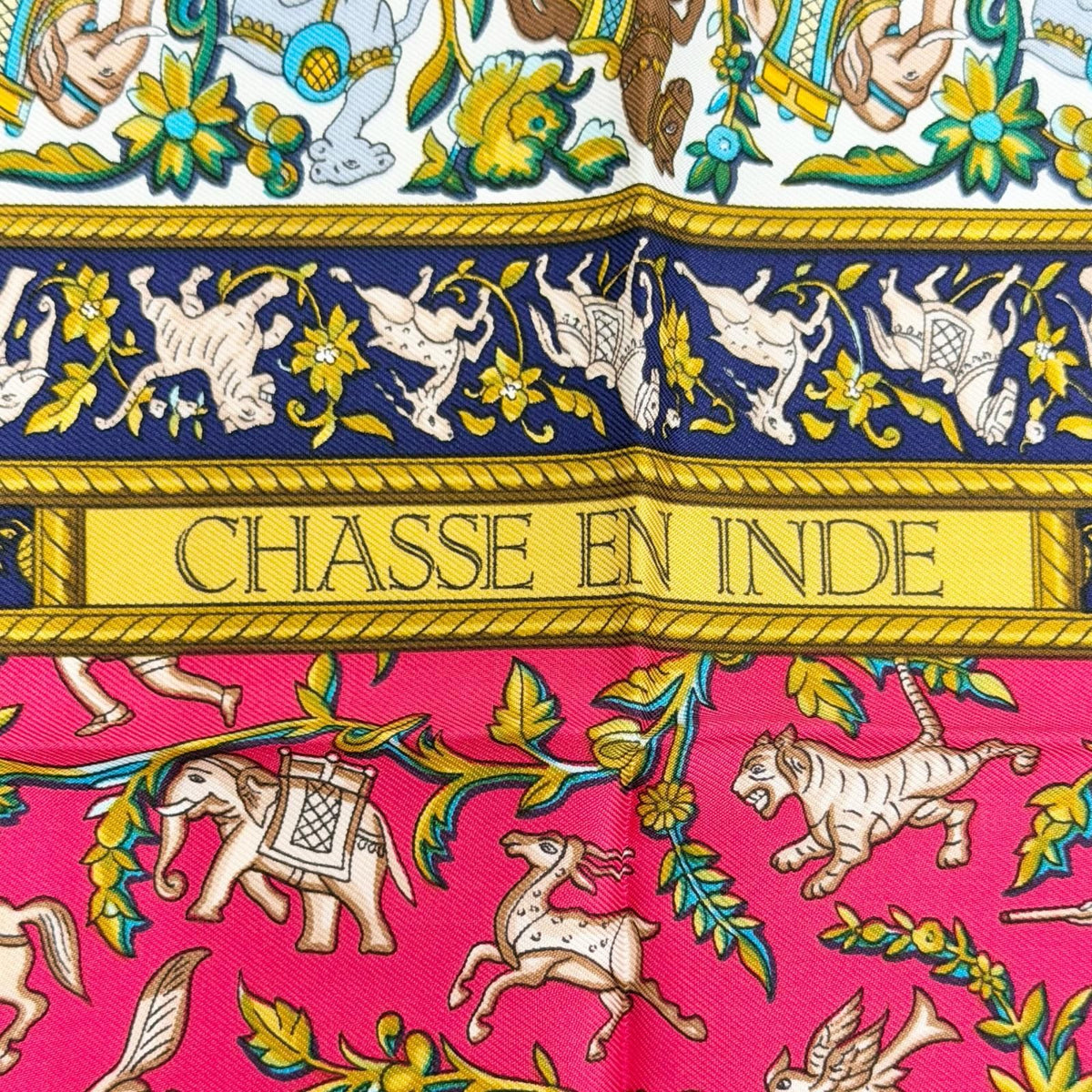 Hermes Chasse en Inde Indian Hunting Silk 100% Carre 90 Scarf Blue Multicolor — view 7
