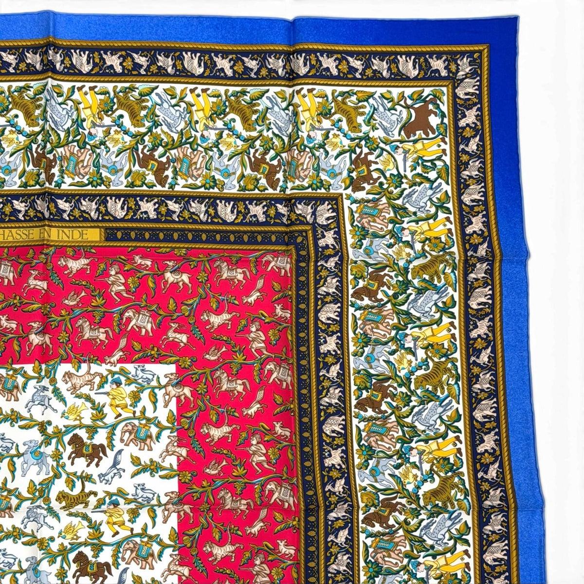 Hermes Chasse en Inde Indian Hunting Silk 100% Carre 90 Scarf Blue Multicolor — view 4