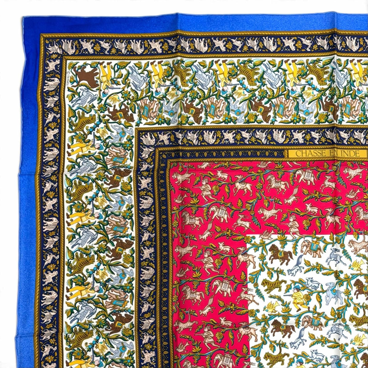 Hermes Chasse en Inde Indian Hunting Silk 100% Carre 90 Scarf Blue Multicolor — view 3