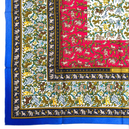 Hermes Chasse en Inde Indian Hunting Silk 100% Carre 90 Scarf Blue Multicolor — view 6