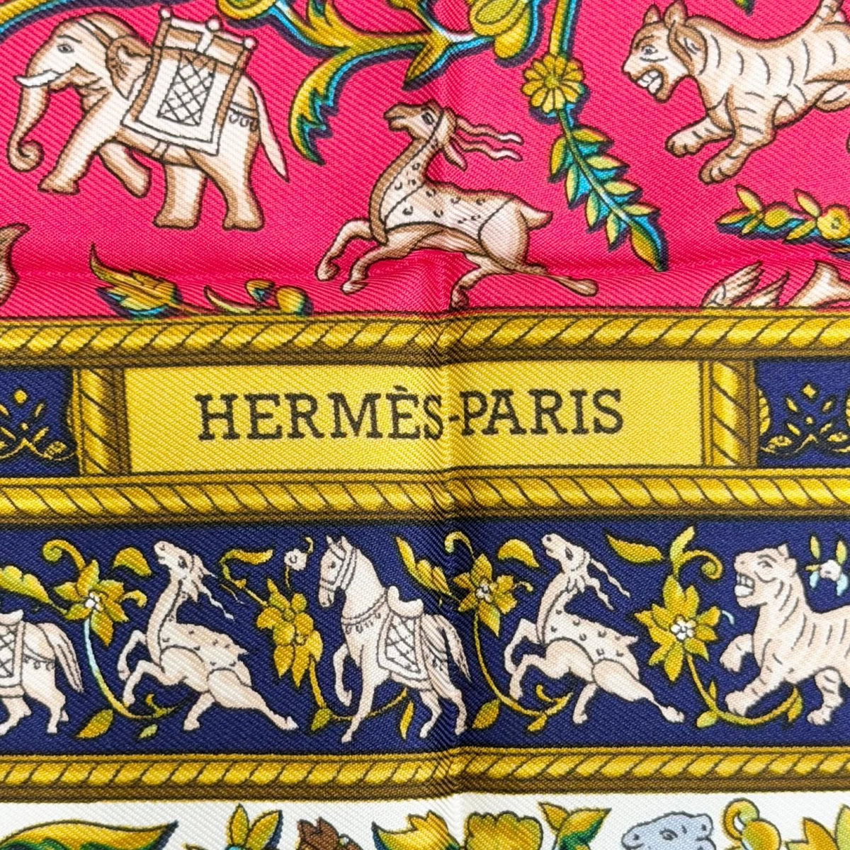 Hermes Chasse en Inde Indian Hunting Silk 100% Carre 90 Scarf Blue Multicolor — view 8