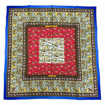Hermes Chasse en Inde Indian Hunting Silk 100% Carre 90 Scarf Blue Multicolor