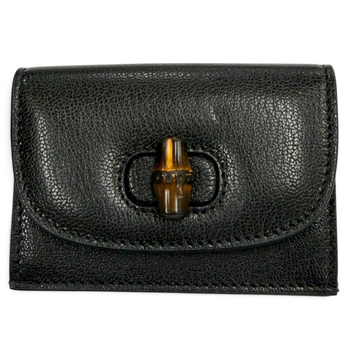 Gucci Leather Bamboo Business Card Case Black