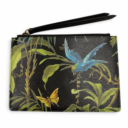 Gucci Leather Tropical Print Pouch Clutch Black