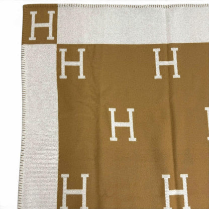 Hermes Plaid Avalon Wool Cashmere Ecru Camel Blanket — view 2