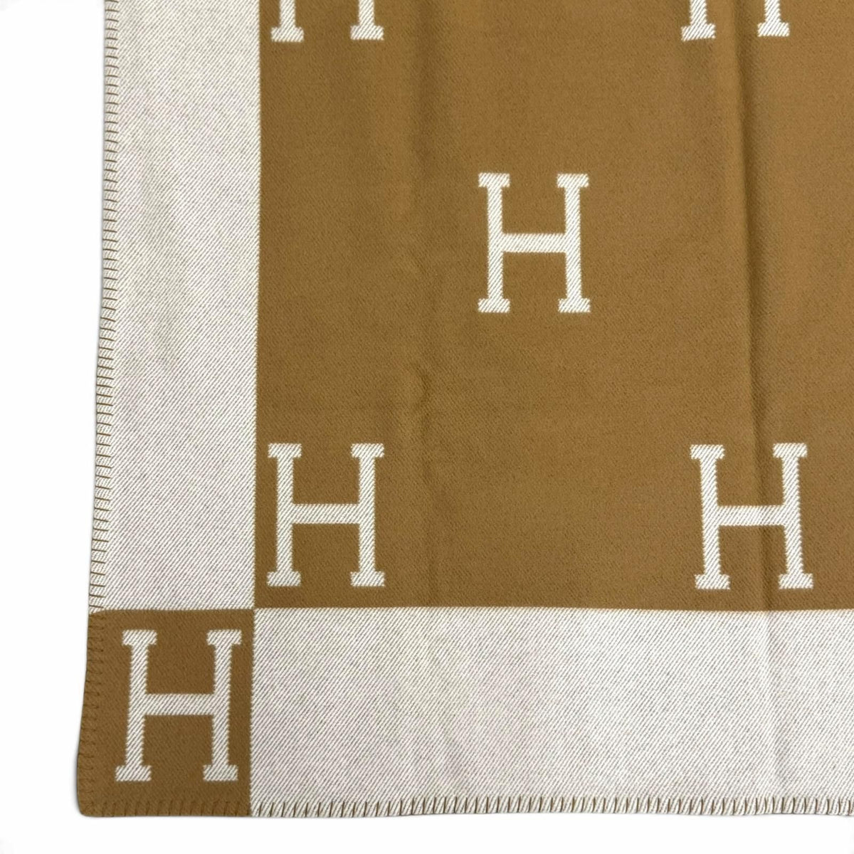 Hermes Plaid Avalon Wool Cashmere Ecru Camel Blanket — view 5