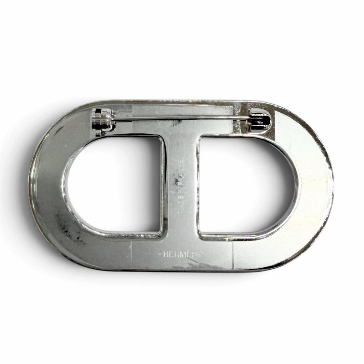 Hermes Chaine D'ancre Brooch Leather Silver Black — view 3