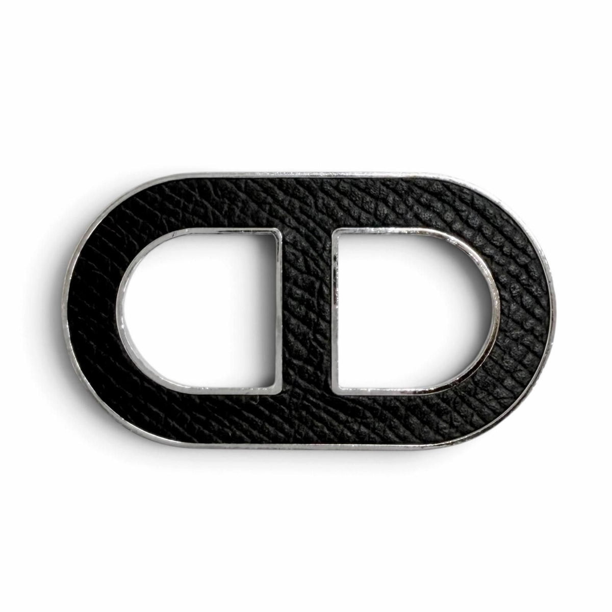 Hermes Chaine D'ancre Brooch Leather Silver Black