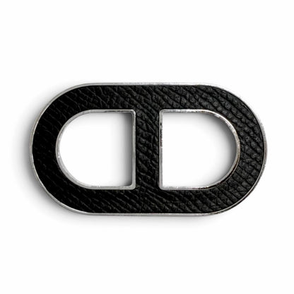 Hermes Chaine D'ancre Brooch Leather Silver Black