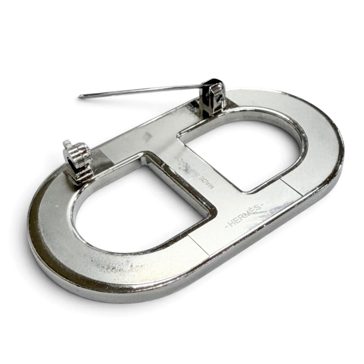 Hermes Chaine D'ancre Brooch Leather Silver Black — view 5