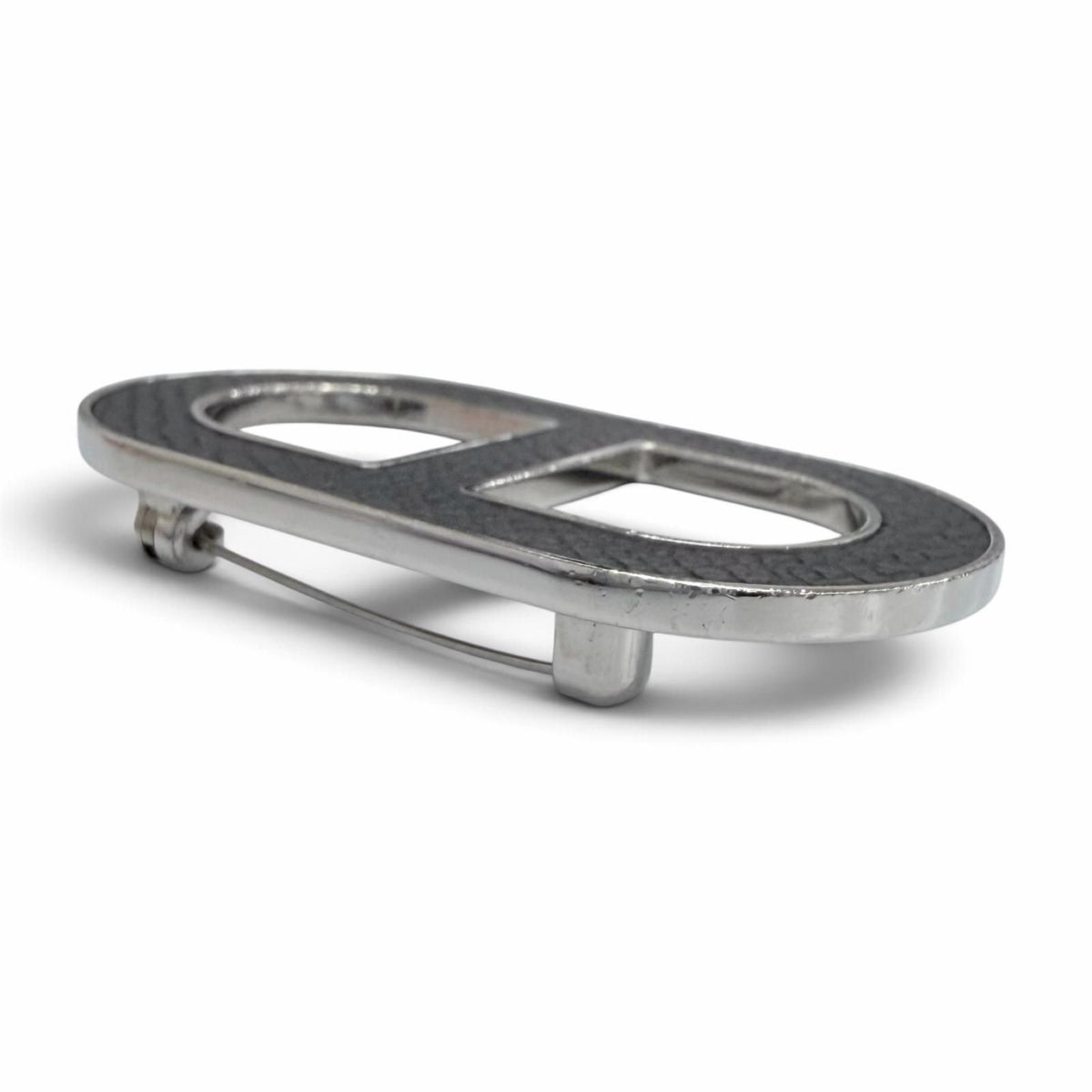 Hermes Chaine D'ancre Brooch Leather Silver Black — view 4