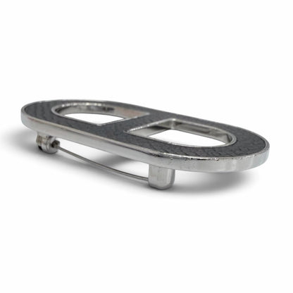 Hermes Chaine D'ancre Brooch Leather Silver Black — view 4