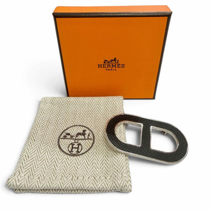 Hermes Chaine D'ancre Brooch Leather Silver Black — view 2