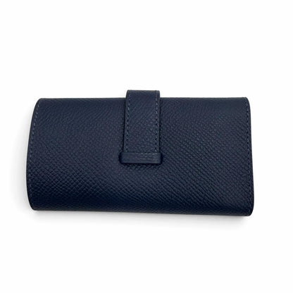 Hermes Bearn Veau Epsom Silver H Logo Key Case Blue Navy Key Holder — view 3