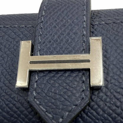Hermes Bearn Veau Epsom Silver H Logo Key Case Blue Navy Key Holder — view 6