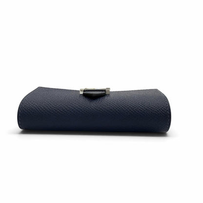 Hermes Bearn Veau Epsom Silver H Logo Key Case Blue Navy Key Holder — view 4