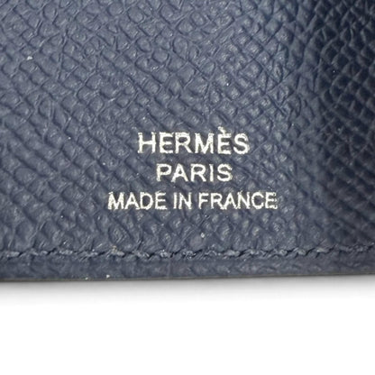 Hermes Bearn Veau Epsom Silver H Logo Key Case Blue Navy Key Holder — view 7