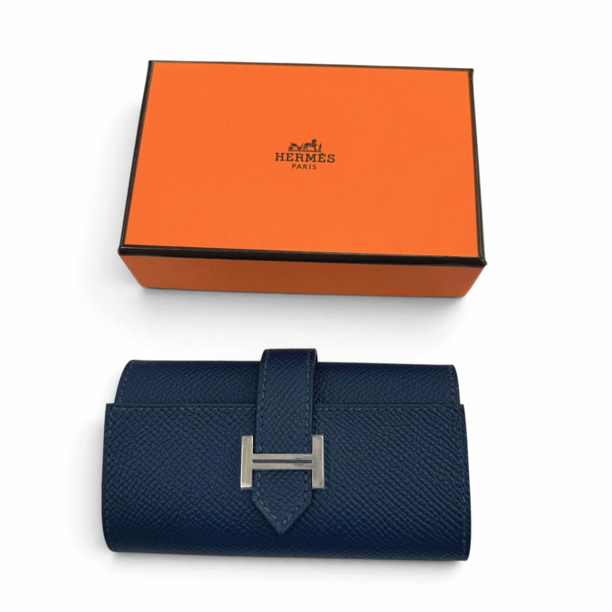 Hermes Bearn Veau Epsom Silver H Logo Key Case Blue Navy Key Holder — view 2