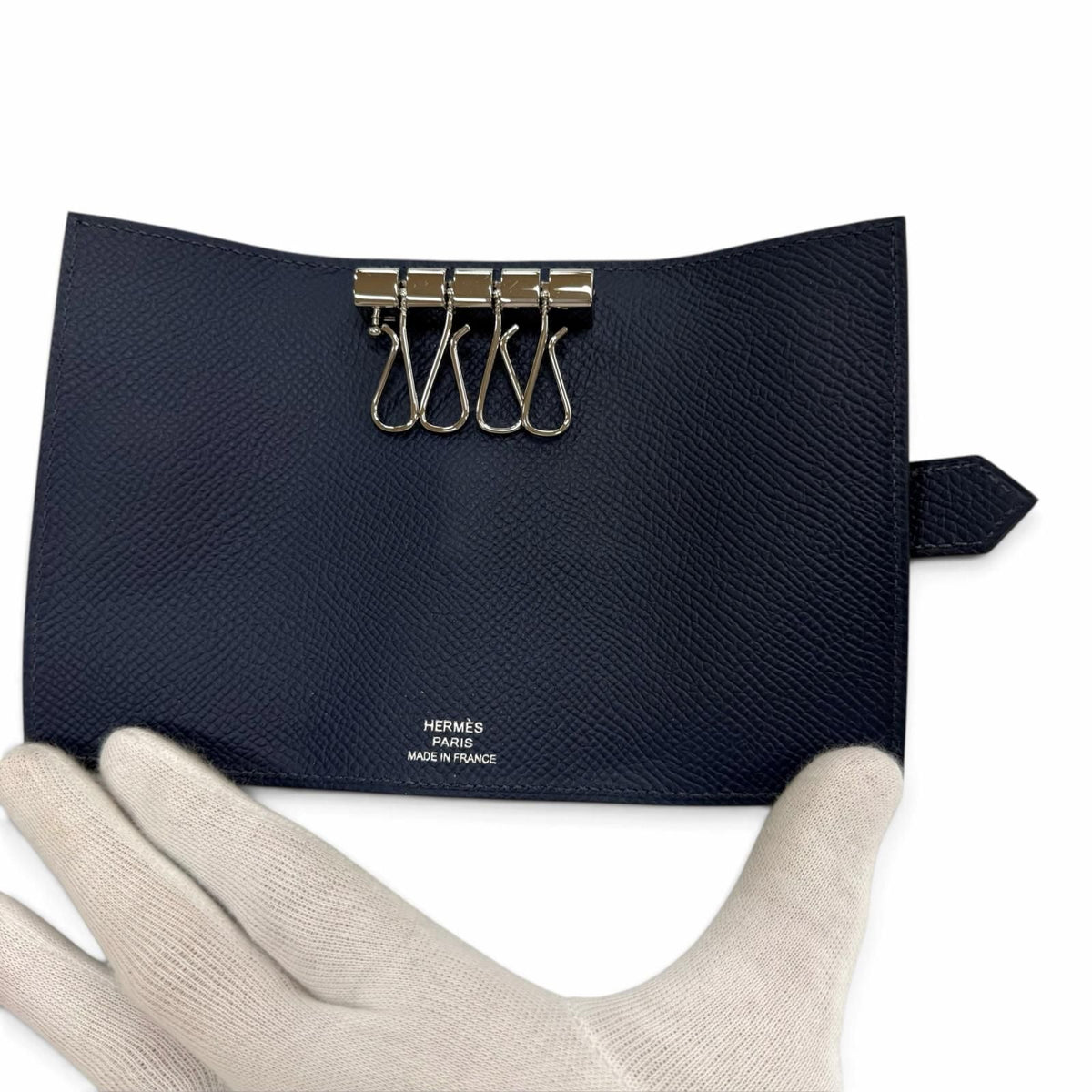 Hermes Bearn Veau Epsom Silver H Logo Key Case Blue Navy Key Holder — view 5