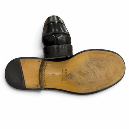 Gucci Horsebit GG Pattern Leather Shoes Loafers Black Silver 5 — view 5