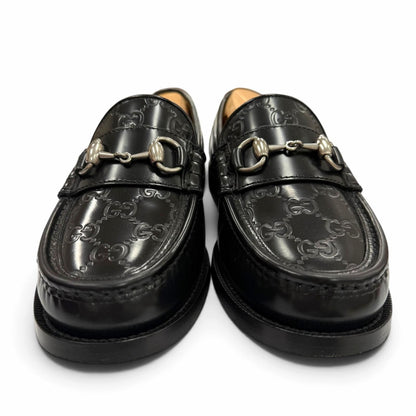 Gucci Horsebit GG Pattern Leather Shoes Loafers Black Silver 5 — view 3