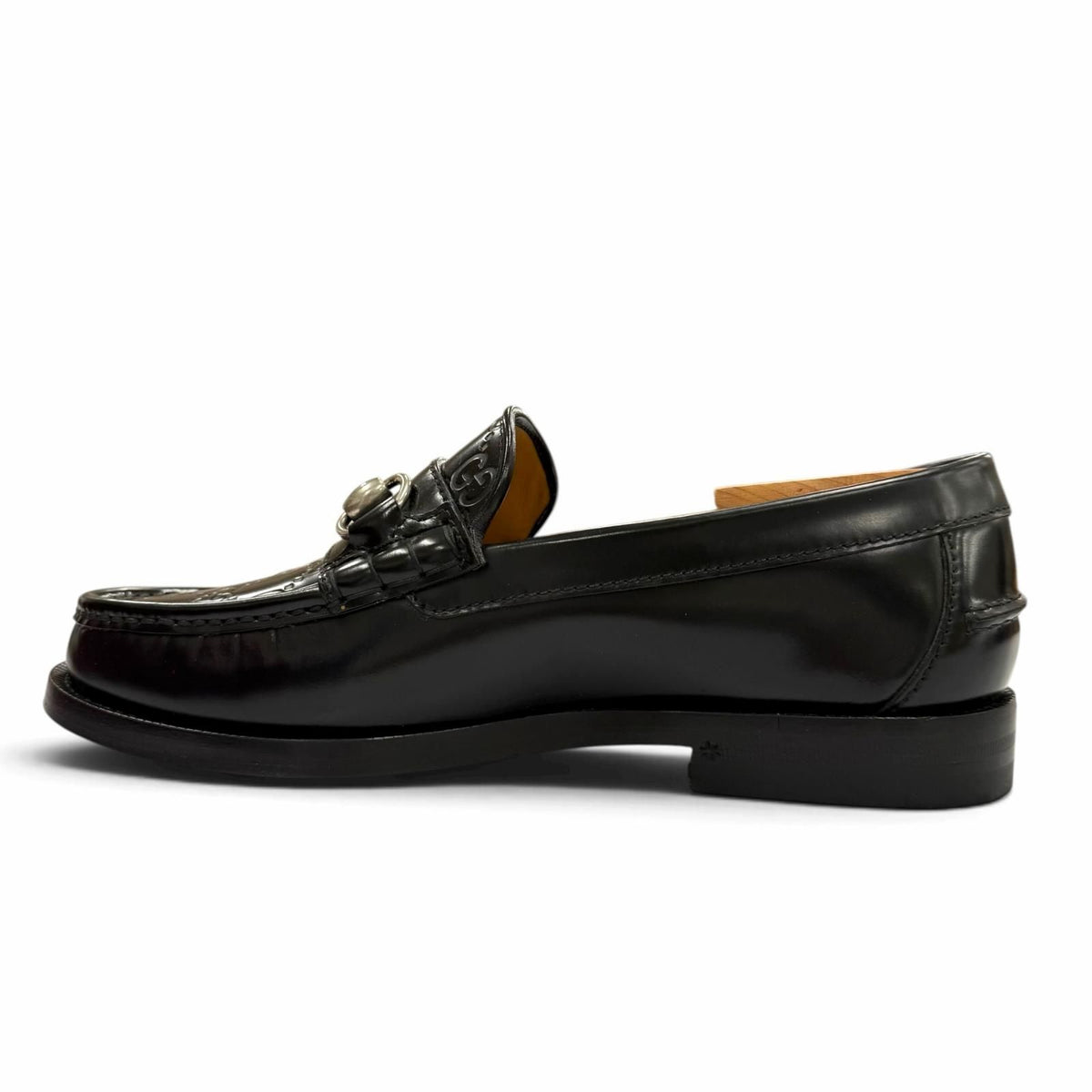 Gucci Horsebit GG Pattern Leather Shoes Loafers Black Silver 5 — view 6