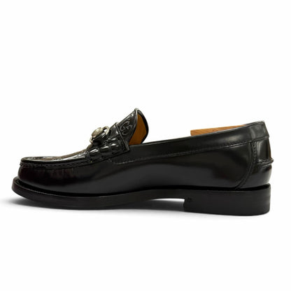 Gucci Horsebit GG Pattern Leather Shoes Loafers Black Silver 5 — view 6