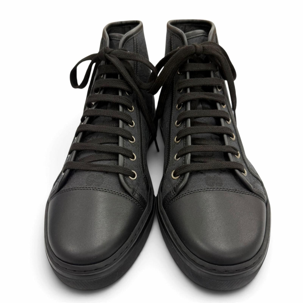 Gucci GG Canvas Leather Lace-up High Top Sneakers Black 7.5 — view 2