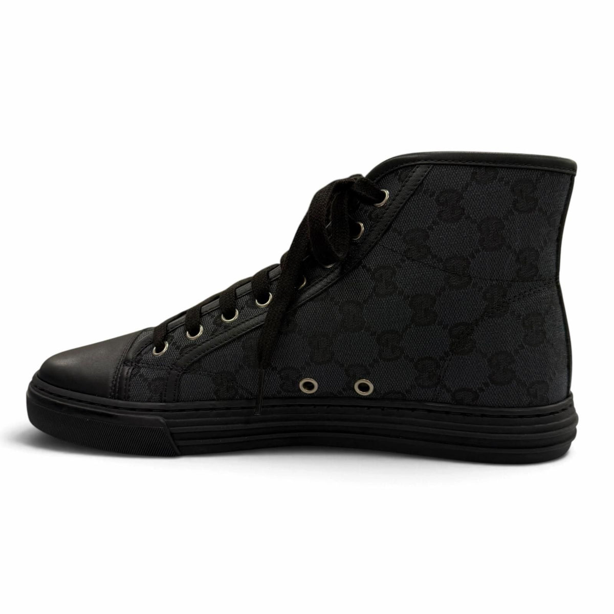 Gucci GG Canvas Leather Lace-up High Top Sneakers Black 7.5 — view 5