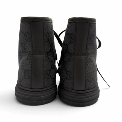 Gucci GG Canvas Leather Lace-up High Top Sneakers Black 7.5 — view 3