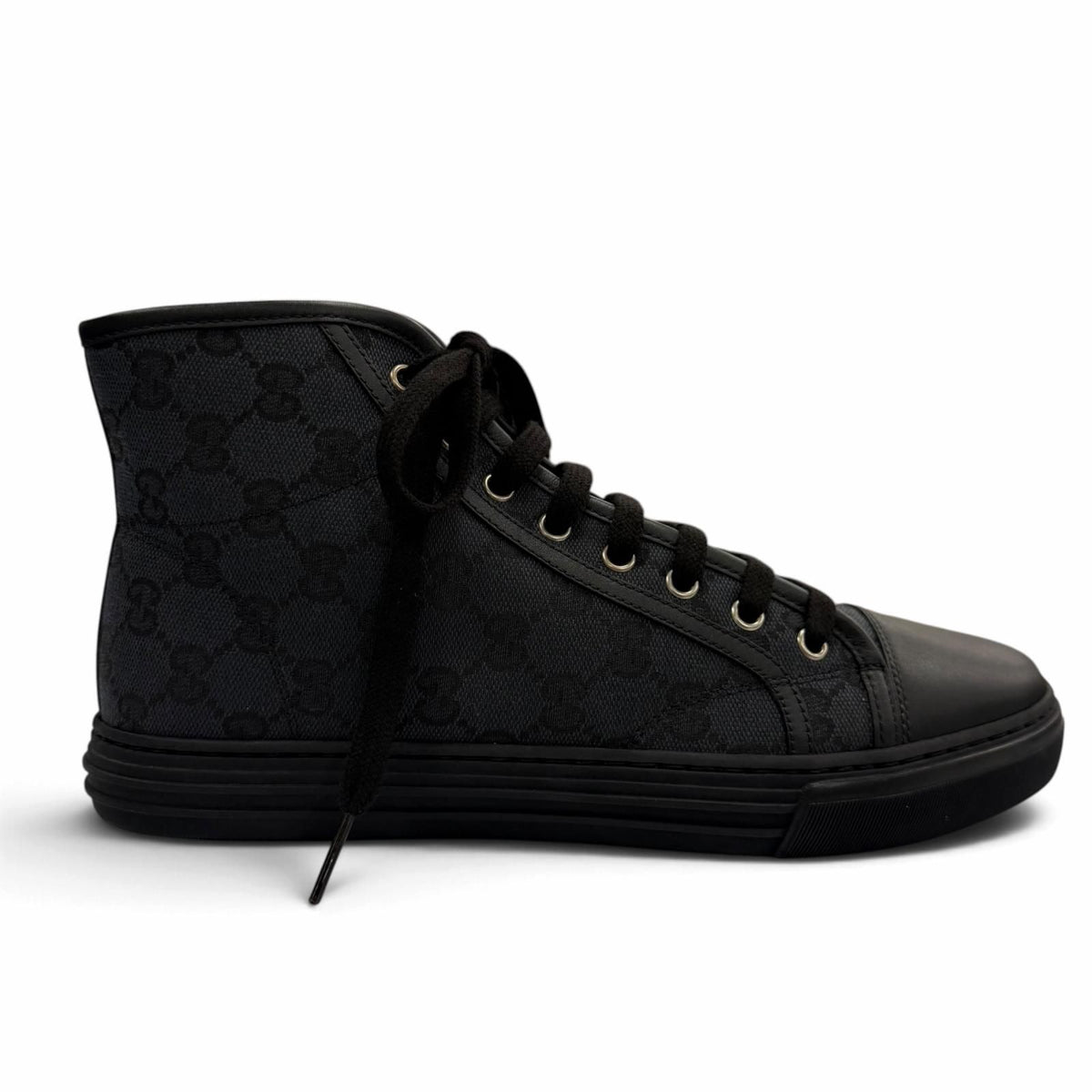 Gucci GG Canvas Leather Lace-up High Top Sneakers Black 7.5 — view 6