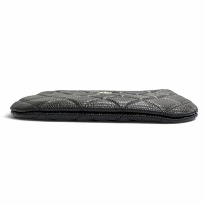 Chanel Caviar Leather CC Logo Quilted Classic Small Zip Pouch Mini Black Gold — view 4