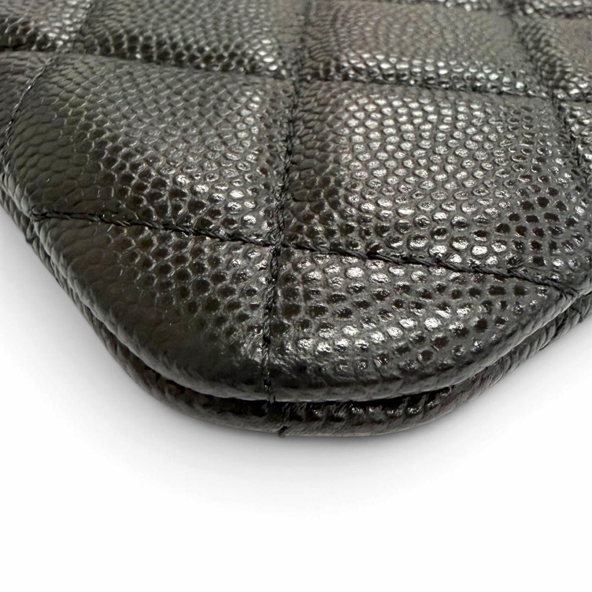 Chanel Caviar Leather CC Logo Quilted Classic Small Zip Pouch Mini Black Gold — view 6