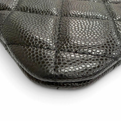 Chanel Caviar Leather CC Logo Quilted Classic Small Zip Pouch Mini Black Gold — view 6