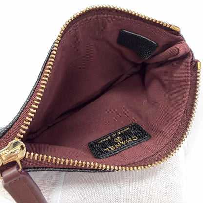 Chanel Caviar Leather CC Logo Quilted Classic Small Zip Pouch Mini Black Gold — view 5
