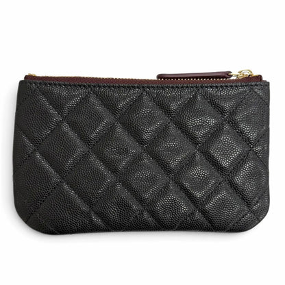 Chanel Caviar Leather CC Logo Quilted Classic Small Zip Pouch Mini Black Gold — view 3
